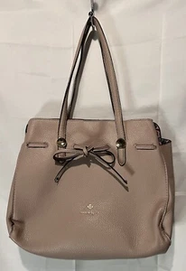 Nanette Lepore Arabelle Beige Pink Belted Bow Shoulder Bag Handbag Snap Tote EUC - Picture 1 of 11