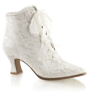Ivory Off White Lace Bridal Victorian Flapper Wedding Shoes Ankle Boots Womans