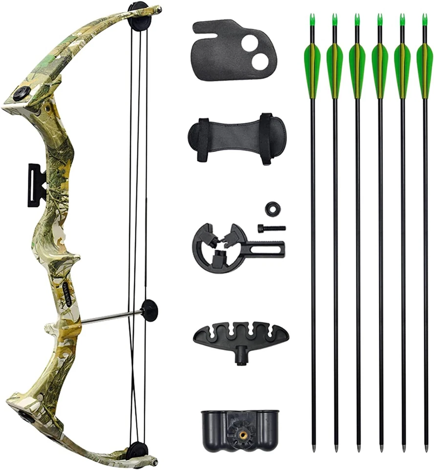 New 14Lbs Compound Bow Bow and Arrow Sets Youth Right Handed Bow Kit Archery - Image 1 of 4