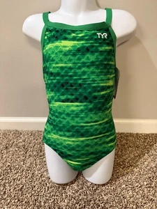 NWT TYR Swimsuit Girl's 1 Piece Size 24 Fits Girl 7/8 Years Old Green Castaway - Picture 1 of 4