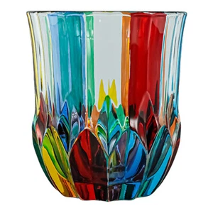 Murano Glass Drinking Artisan Glass Tumbler Multi Red Blue Handmade 10cm High - Picture 1 of 5