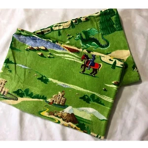 Standard Size Handmade Flannel Pillowcase Set Of 2 Green Dragons  and Knights - Picture 1 of 5