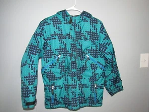 SPYDER Boys Sz 16 Hooded Winter Jacket Blue Green Black Lined Padded - Picture 1 of 6