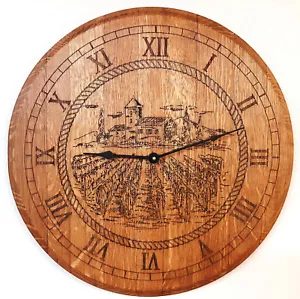 Wine Barrel Head Wall Clock with winery logo laser engraved Free Shipping! - Picture 1 of 4