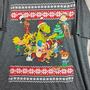 NWT Nickelodeon Gray  T Shirt Christmas Nick Cartoon Characters SZ 2XL  - Picture 1 of 3