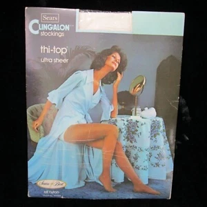 Vintage Sears Cling Alon Stockings Thi Top Ultra Sheer All Nylon New Open Pack - Picture 1 of 8