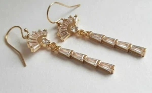 2 Ct Baguette Cut Lab-Created Diamond Drop/Dangle Earring 14K Yellow Gold Plated - Picture 1 of 4