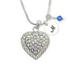 Customizable Heart AB Clear Hand Stamped Letter Birthstone Personalized Necklace
