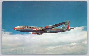 American Airlines Boeing 707 Jet In Flight Aviation Travel Chrome Postcard - Picture 1 of 2
