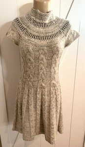 Free People Nordic Nights Sweater Dress Sz S Fit Flare Sequined Gray Cable Knit - Picture 1 of 7