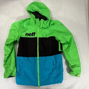 Neff Trifecta Snowboard Jacket Green Blue Hooded Nylon Winter Coat Size M - Picture 1 of 13