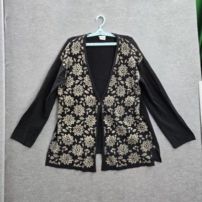 Cárdigan mujer J. Jill XL TALL negro algodón nailon floral manga larga LEER Foto 1 de 4