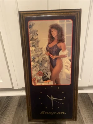 Vintage Snap On Tool Advertising Pin Up Christmas Wall Clock 23”x11” Collectible - Image 1 of 4
