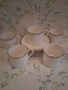 Royal Doulton Platinum Concord Coffee Cups & Saucers X 5 Immaculate Condition - Picture 1 of 7