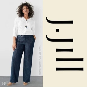 J Jill Womens Wide Leg Jeans Size 16 Belted Metropolitan Full Leg Blue Denim - Picture 1 of 12