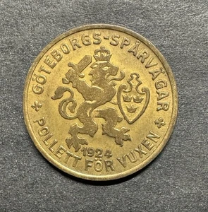 1924 Gothenburg Sweden Tram Token 1 Adult Fare 15 - 45 Ore 5011 Vuxem Uncommon - Picture 1 of 3