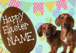 Tarjeta de felicitación personalizada Dachshund Puppy Feliz Pascua A5 huevo de chocolate EE58 - Imagen 1 de 1