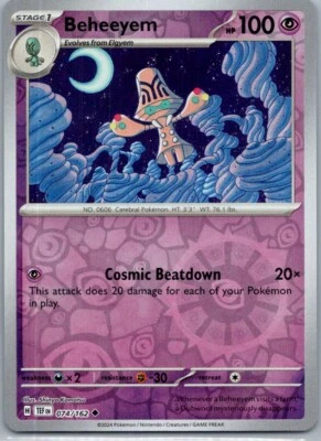 Beheeyem SV05: Temporal Forces 074/162 Near Mint NM Reverse Holo - Image 1 of 2