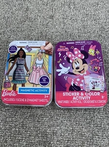 Disney Minnie Sticker/Color Activity & Barbie Magnet Tins NEW - Picture 1 of 6