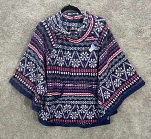 Cuddl Duds Poncho Womens Medium Purple Fleece Cowl Neck Blue Fair Isle NWOT - Picture 1 of 5