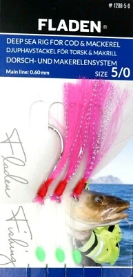 6 Fladen Pink Feathers Lures Mackerel Cod Sea Fishing Beach Pier Boat 5/0 - Image 1 of 4