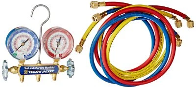 Conjunto colector de carga chaqueta amarilla 3 1 8 medidores mangueras R22 R404A R410A Foto 1 de 2