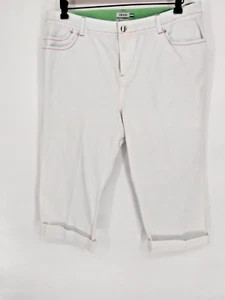 Izod Woman's White Denim Bermuda Shorts Size 16 Stretch Red Stitching 5 Pockets - Picture 1 of 10