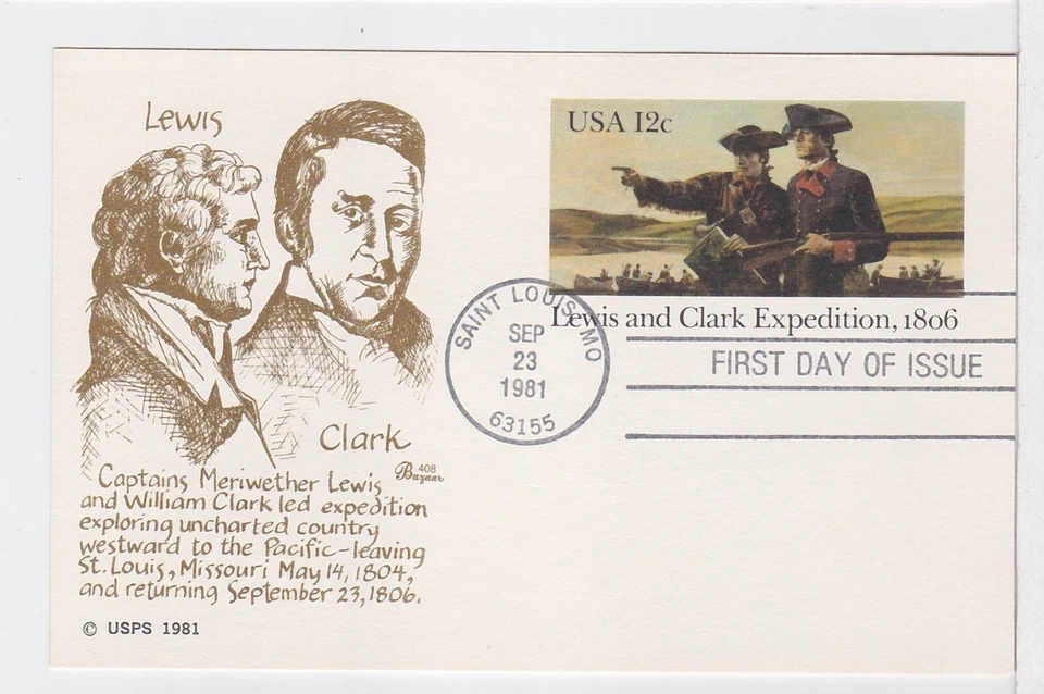 TurtlesTradingPost- Lewis & Clark- Post Card 1981 #UX91 FDC Bazaar Cachet - Image 1 of 1