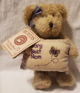 Boyds Bear Susie B Bearlove 8" Attached "Beary Best Mom" pillow Jointed A7 - Picture 1 of 4