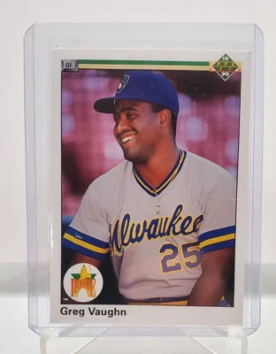 Tarjeta de novato Greg Vaughn Upper Deck #25 1990, tarjeta de error, casi nueva Foto 1 de 4