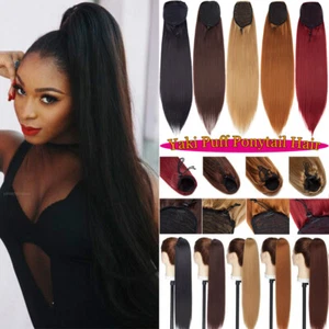 Straight Clip in Curly Drawstring Yaki Ponytail Bun Hair Extensions 22” Long UK - Picture 1 of 18
