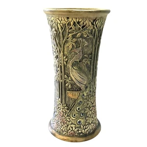 Weller Pottery Knifewood Peacock Vase 1920s Antique 8.75” Green Art Deco - Picture 1 of 11