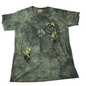 The Mountain Shirt Mens Large Green Short Sleeve Cotton Frogs Tree Peace Sign - Picture 1 of 14