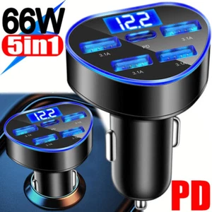 66W Zigarettenanzünder 4USB +PD Ladegerät KFZ Auto Ladeadapter Handy Ladestecker - Bild 1 von 17