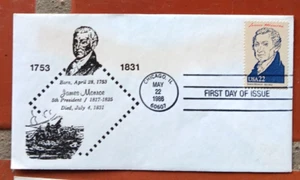 PRESIDENT JAMES MONROE UNKNOWN CACHET 1986 FDC VF UNADDR - Picture 1 of 1