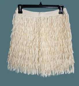 POL Cream Fringe Flapper Festival Coastal Cowgirl Lined Mini Skirt Women Size S - Picture 1 of 7