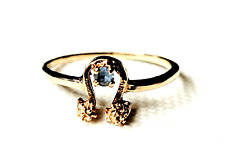 Vintage Dainty 10K Yellow Gold Omega Ring with Blue Topaz Stone