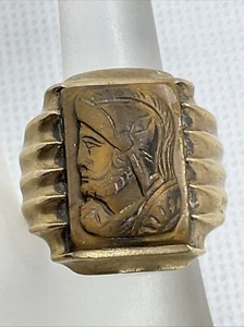 VINTAGE HAND WROUGHT 10K Yellow Gold Tiger’s Eye Cameo ROMAN SOLDIER MEN’S Ring - Picture 1 of 23