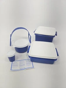 Vintage Tupperware Square Box Lunch Keeper #1674 #1362 Blue And White NOS - Picture 1 of 4