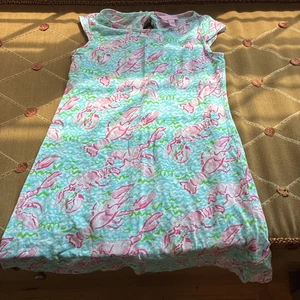 Girls Lilly Pulitzer Blue Pink Lobster Short Sleeve Dress L 8 10 EUC - Picture 1 of 5