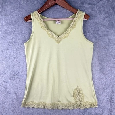 Faded Glory Y2K Lace Trim Tank Top Womens M Lime Stretch Sleeveless Fairy Grunge - Image 1 of 4