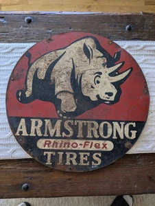 VINTAGE ANTIQUE ARMSTRONG TIRES DOUBLE SIDED METAL SIGN 17.75” - Picture 1 of 2