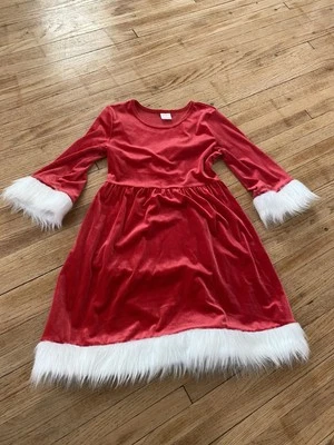 Holiday Time Girl 7-8 Red Velvet White Faux Fur Christmas Santa Dress Holiday - Image 1 of 4