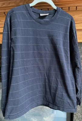 Винтажная мужская рубашка Calvin Klein размер Med синяя перуанская хлопковая с длинным рукавом этикетка на спину - Изображение 1 из 4