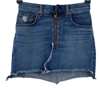 Rag & Bone O-Ring Denim Mini Skirt OTTO Wash Size 24 High Rise Distressed Cutoff Foto 1 de 4