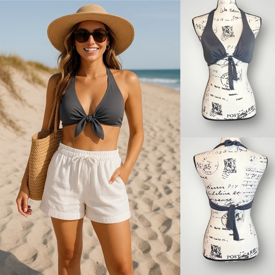 Top de bikini J Crew con lazo delantero para mujer talla 10 lazo trasero con aros sin relleno Foto 1 de 4