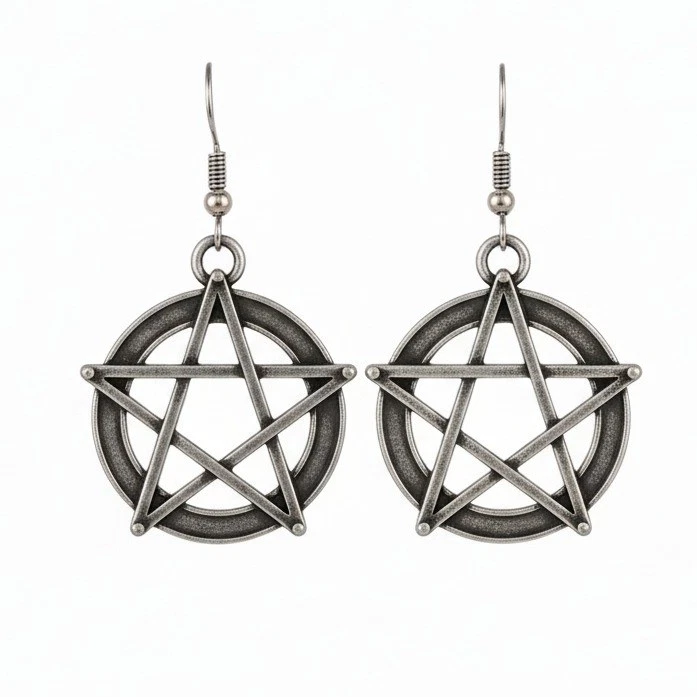 Pendientes colgantes de aro estrella pentagrama de plata joyería pagana gótica Wicca Foto 1 de 1