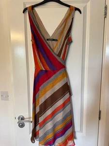 Lauren Ralph Lauren Wrap Dress Tie Waist Multi UK 8 - Picture 1 of 4