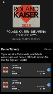 2 ROLAND KAISER TICKETS | HANNOVER 26.04.25 | SITZPLÄTZE EINTRITTSKARTEN - Bild 1 von 1