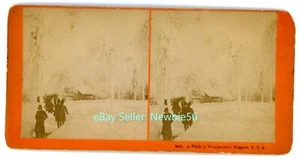 Cataratas del Niágara NY - CAMINAR EN EL PAÍS DE LAS MARAVILLAS - HIELO EN CABINA - c1880s Kilburn Stereoview - Imagen 1 de 2